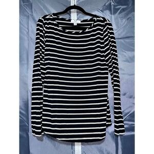 Magaschoni Black White Striped Long Sleeve Top Women's Size Large